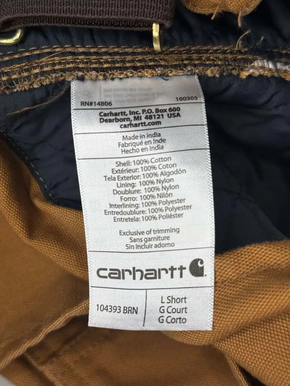 Carhartt Loose Fit Insulated Bib Overalls L Short Brown